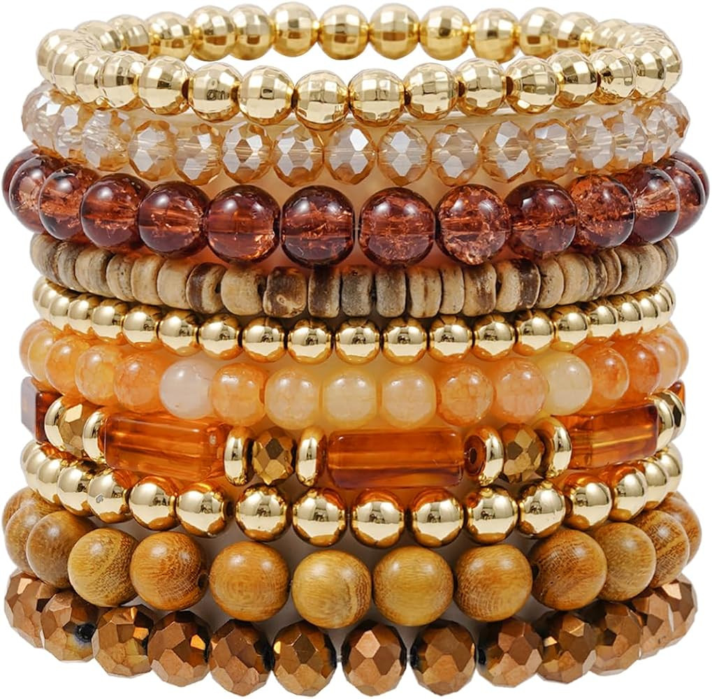 Surfer Heishi Clay Bead Bracelets for Women Bohemian Stackable Gold Plated Beaded Stretch Bracele... | Amazon (US)