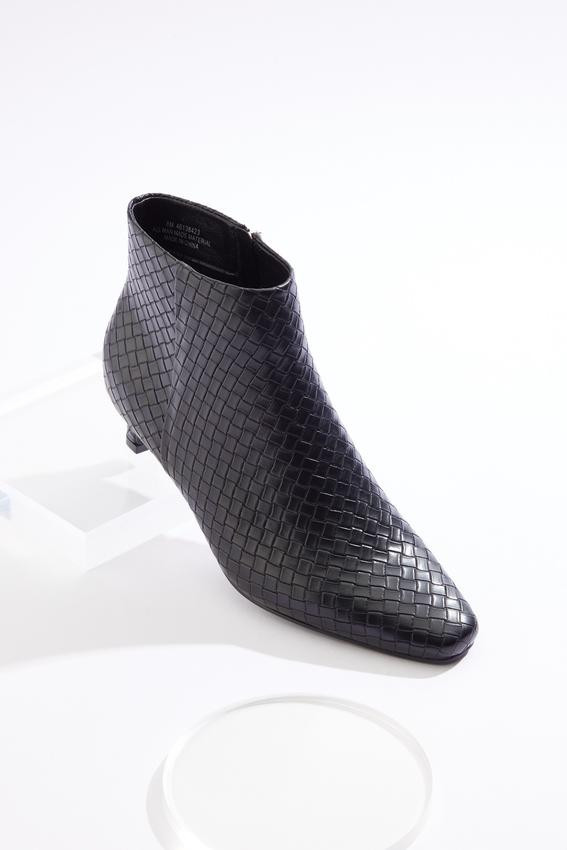 Woven Kitten Heel Bootie - Black | Cato Fashions