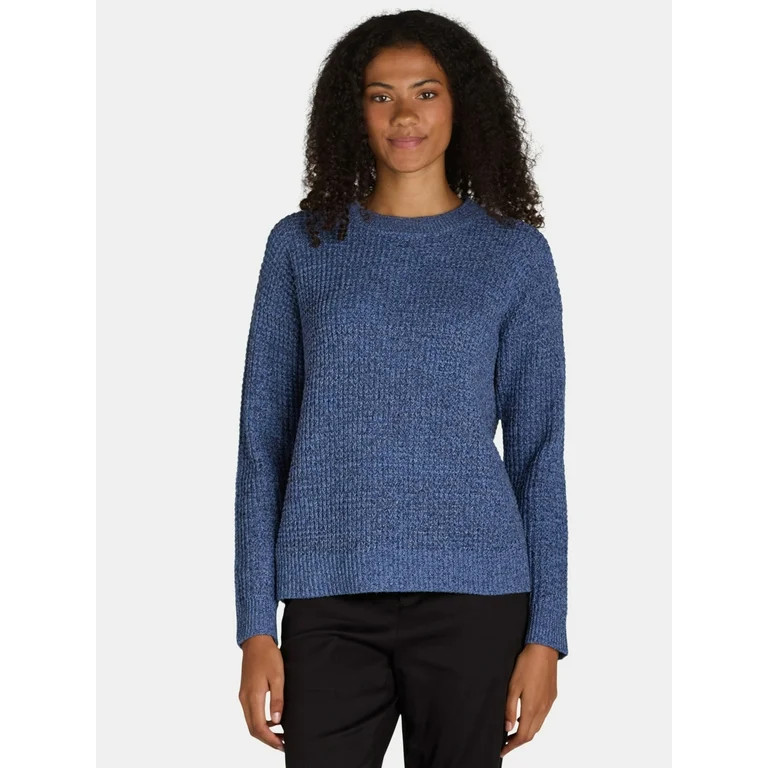 Time and Tru Women's and Women's Plus Waffle Stitch Sweater with Long Sleeves, Midweight, Sizes X... | Walmart (US)
