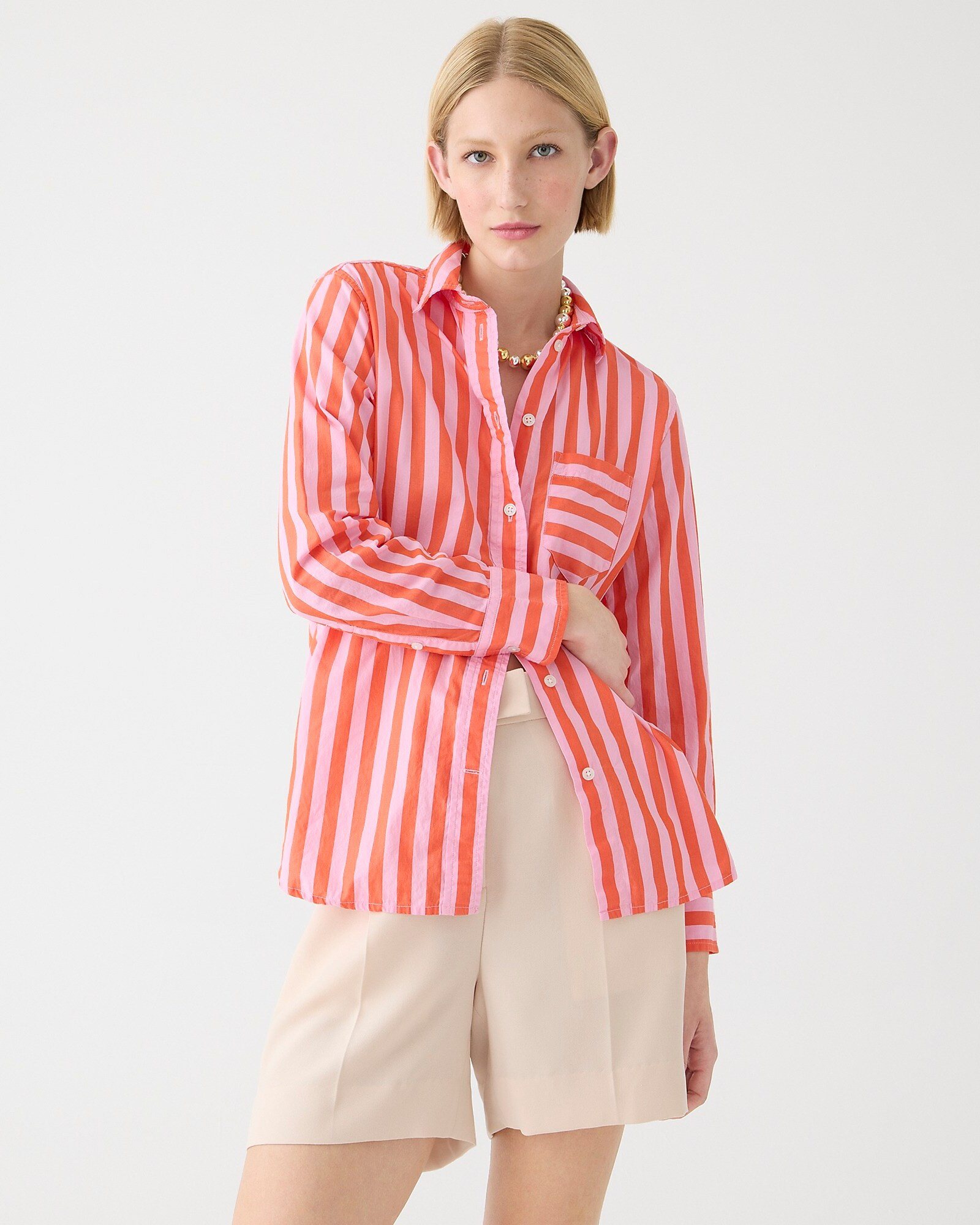 Classic-fit cotton poplin shirt in stripe | J. Crew US