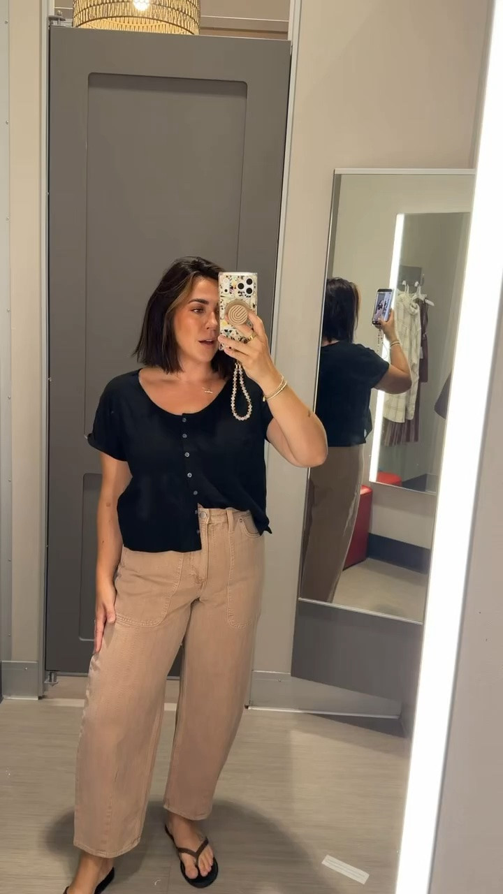 Size 10 in Target fitting room! Trying on early fall/summer transitional outfits! Comfy, casual & cute. Perfect workwear/teacher outfits. Jean shorts size 12, jeans size 10, tops L, black pants M.

#LTKMidsize #LTKSeasonal #LTKootd