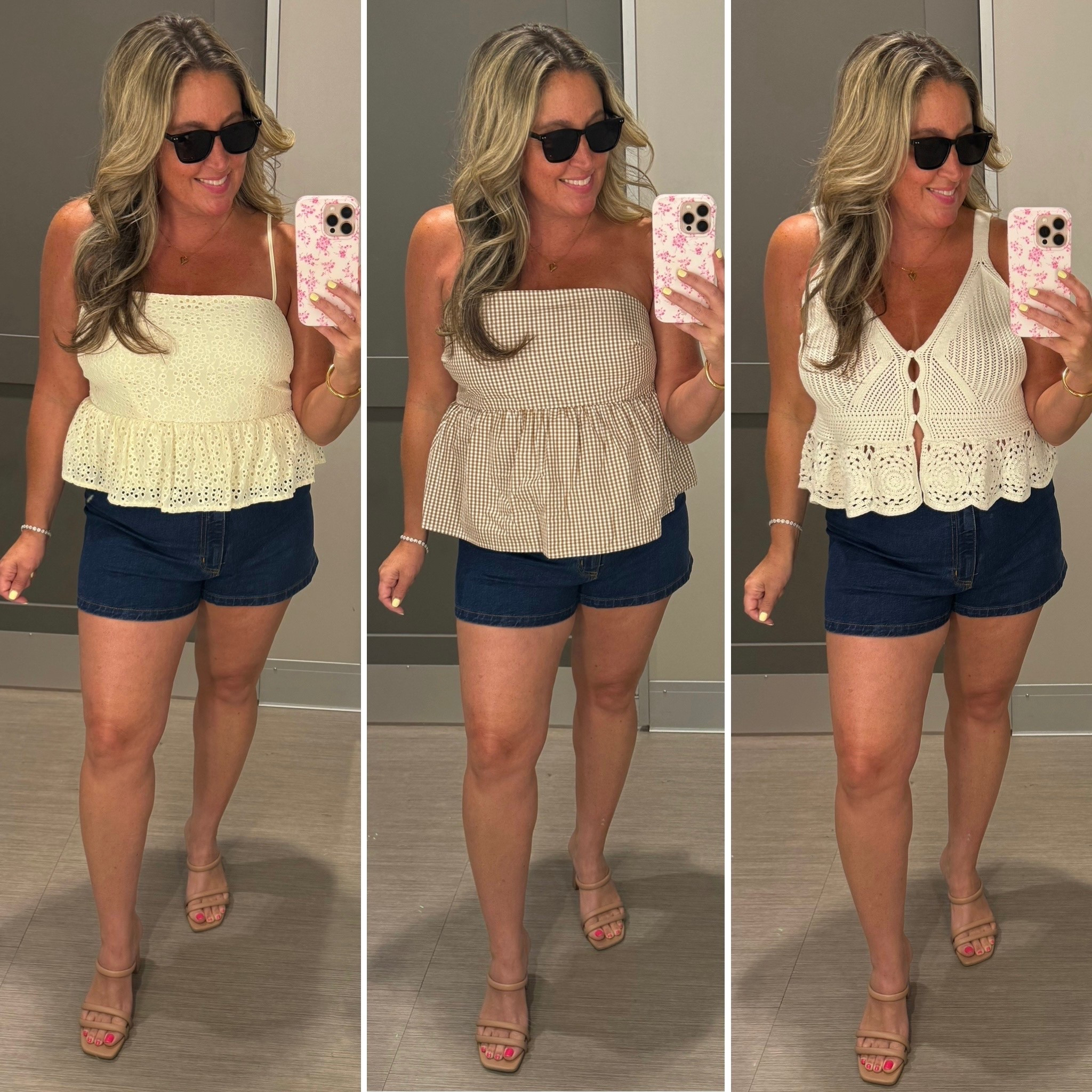 Summer staples at Target 🎯 
A classic dark wash jean short paired with three different styles of tops 🤍

#LTKOver40 #LTKMidsize #LTKFindsUnder50