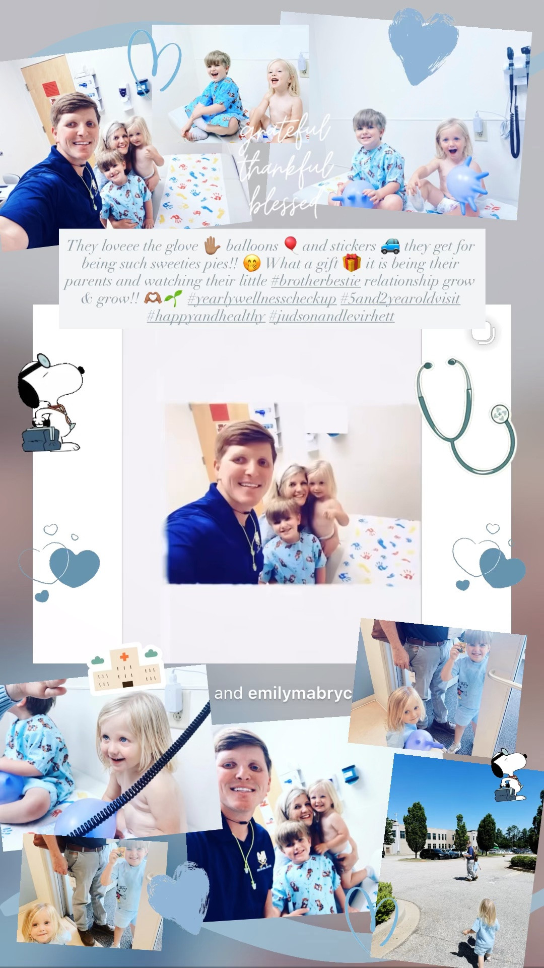 Our precious littles had a wonderful wellness visit 🩺 today (their 5 & 2 year old checkup 🥰) and got absolutely perfect 🤩 reports!!! ✔️💙 We are just so thankful 🙌🏽 for our healthy, happy, growing little boys who are sweet 🤍 and strong 💪🏽 as can be!! 👶🏼🩵👶🏼 They loveee the glove ✋🏽 balloons 🎈and stickers 🚙 they get for being such sweeties pies!! 🤭 What a gift 🎁 it is being their parents and watching their little #brotherbestie relationship grow & grow!! 🫶🏽🌱 #yearlywellnesscheckup #5and2yearoldvisit #happyandhealthy #judsonandlevirhett