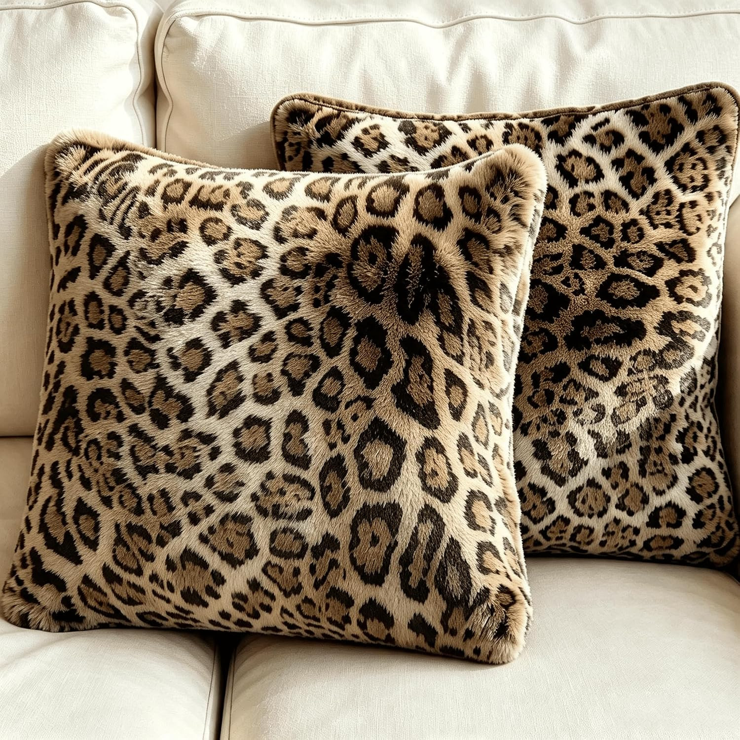 Cheetah Print Pillow Case Leopard Throw Pillow Cover Set of 2,18x18 Brown | Amazon (US)