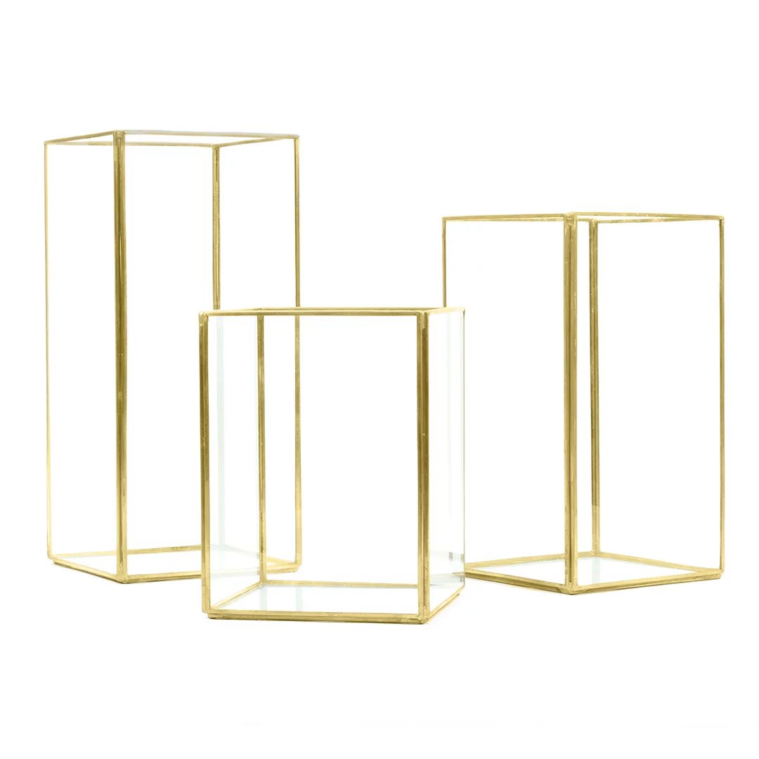 Koyal Wholesale Gold Geometric Hurricane Candle Holder Set of 3 for Wedding Centerpiece, Home Dec... | Walmart (US)