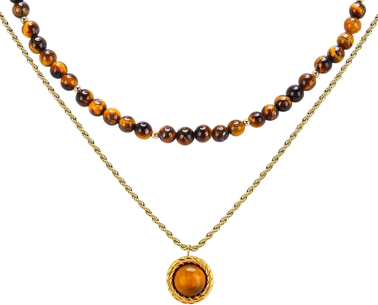 JATEBI Gold Tigers Eye Stone Necklace for Women, Chunky Gemstone Gold Necklace Wedding Earthy Jew... | Amazon (US)