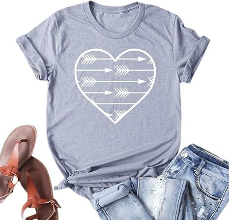 Women T-Shirt Heart Printed Short Sleeve Tees Tops Blouses for Women Casual Loose Summer Graphic ... | Amazon (US)