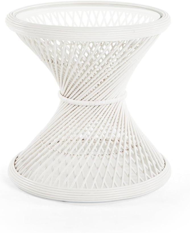 KOUBOO Peacock Rattan Sidetable with Glass Top, White | Amazon (US)