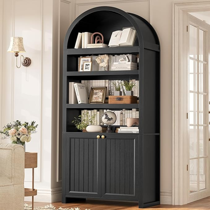 81" Tall Arched Cabinets,Bookcase with storage,Mid-Century Modern 6-Tier Bookshelf with Door,2 Bo... | Amazon (US)