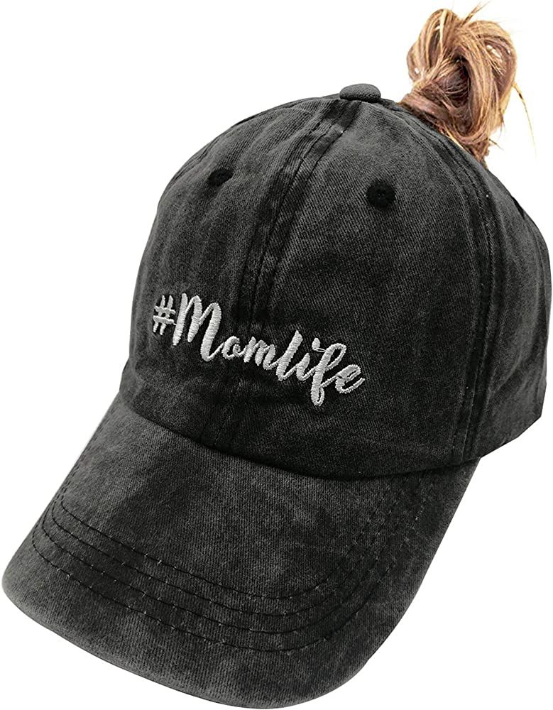 MANMESH HATT Mom Life Ponytail Baseball Cap Messy Bun Vintage Washed Distressed Twill Plain Hat f... | Amazon (US)