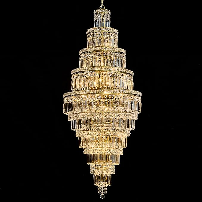 Modern Crystal Chandelier 22 Light Extra Large Long Chandelier for High Ceiling Luxury Gold Hangi... | Amazon (US)