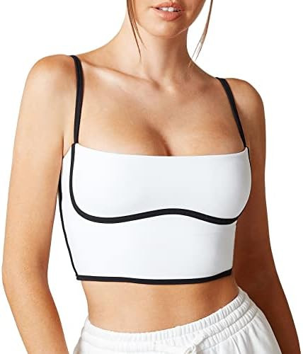 Move With You Sleeveless Spaghetti Strap Padded Sports Bra Tank Tops Square Neck Double Layer Wor... | Amazon (US)