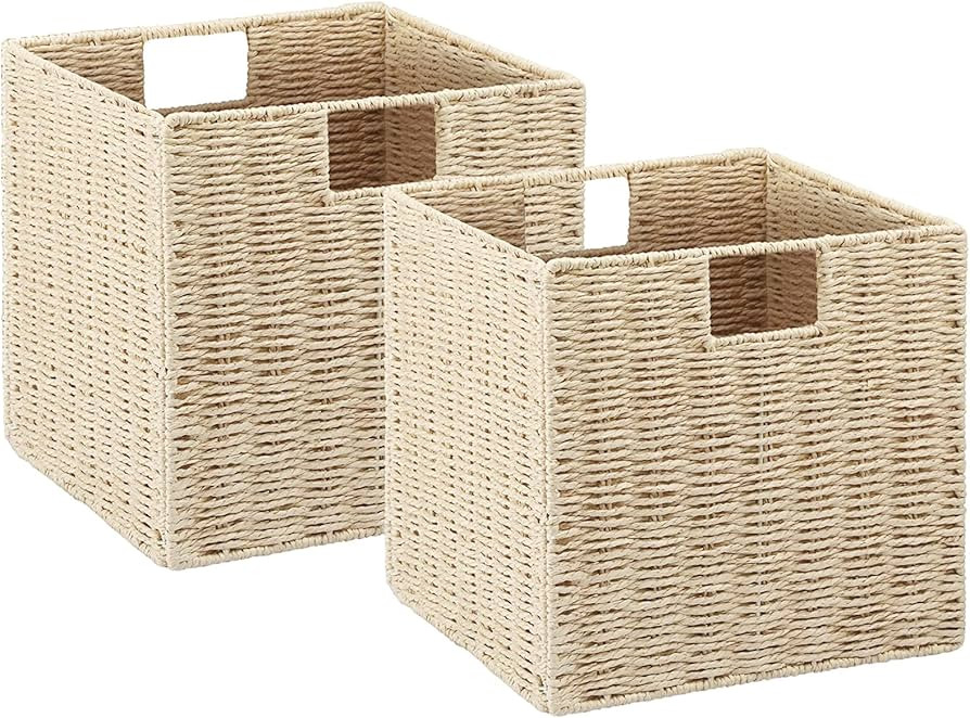 Vagusicc Wicker Storage Baskets, Set of 2 Hand-Woven With Handles, Foldable Cube Organizer 9 Inch... | Amazon (US)