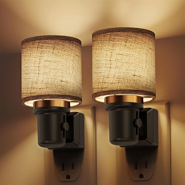 L LOHAS LED Night Lights Plug into Wall,Linen Fabric Cylinder Night Light | Amazon (US)