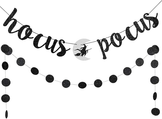 Black Glittery Hocus Pocus Banner and Black Glittery Circle Dots Garland,Halloween Party Decor Ha... | Amazon (US)