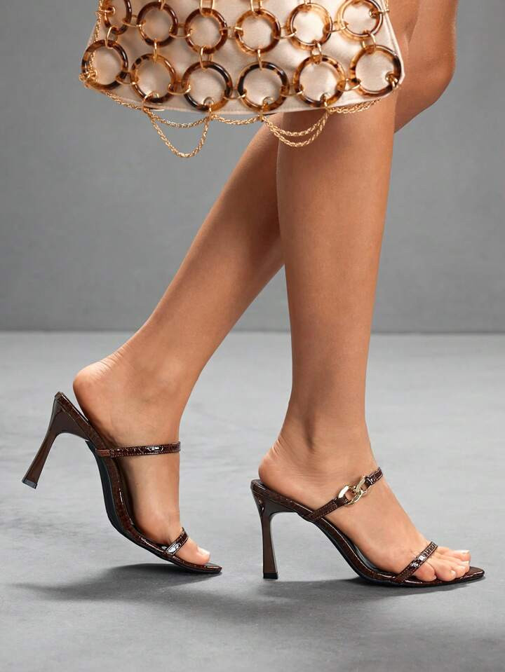 CUCCOO SZL Women's Fashion Metal Chain Decor High Heel Party Sandals | SHEIN