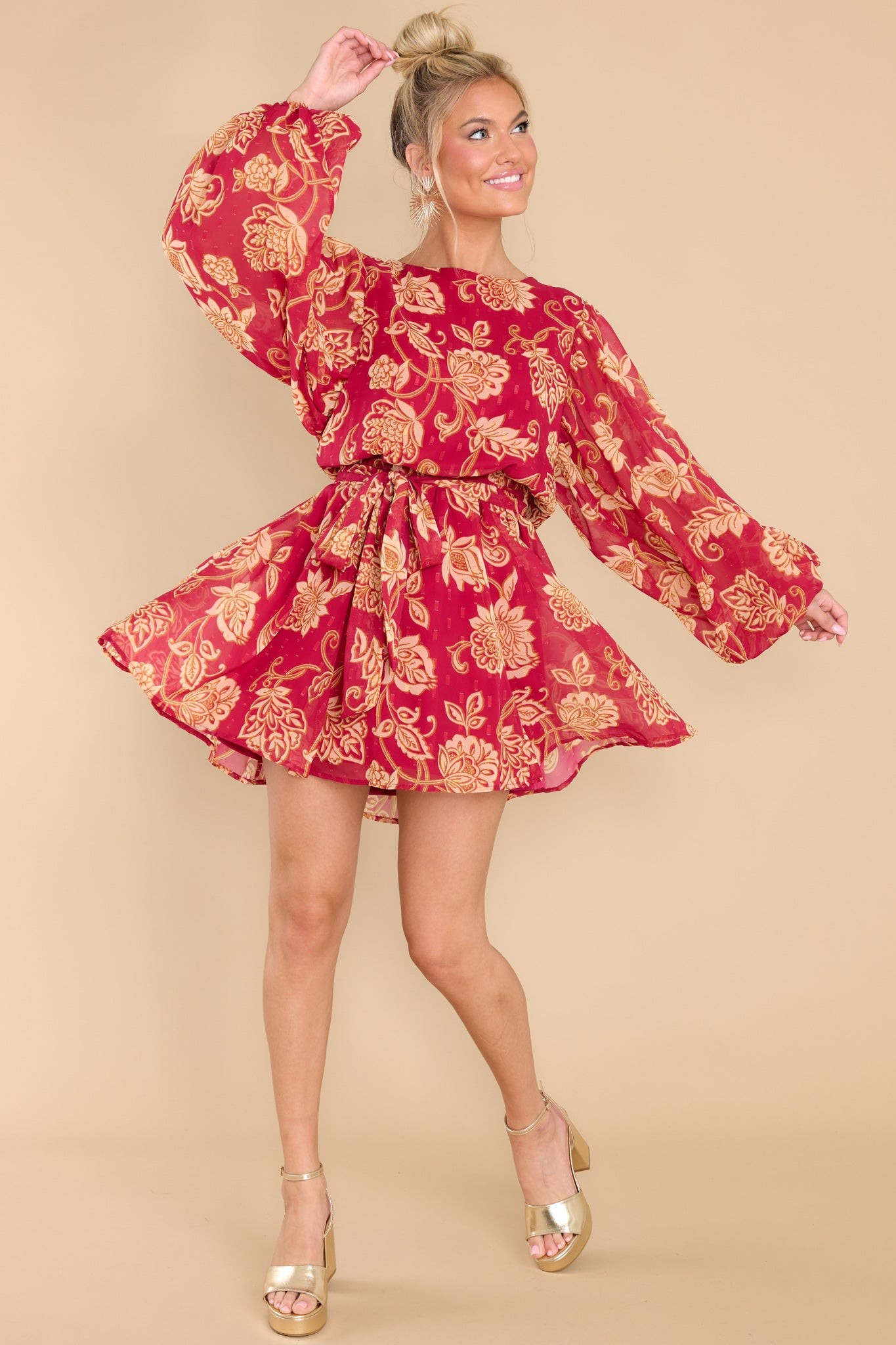 Sunrise In Your Eyes Red Floral Print Dress | Red Dress 