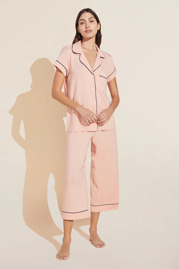 Gisele TENCEL™ Modal Short Sleeve Cropped PJ Set - Rose Cloud/Navy | Eberjey