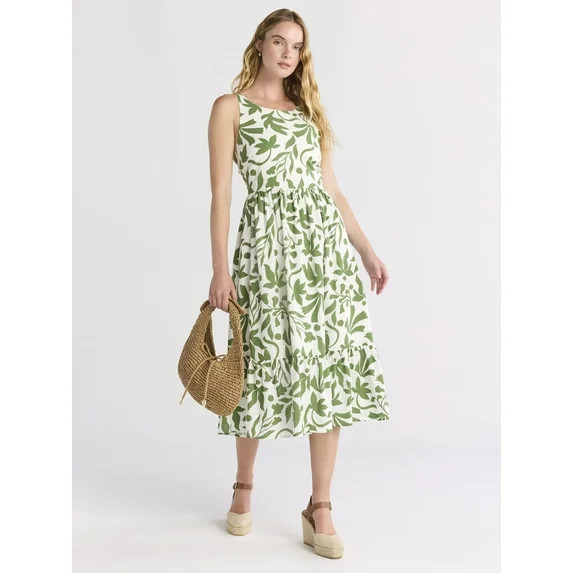 Time and Tru Women's Tie Back Midi Dress, Sizes XS-XXXL | Walmart (US)