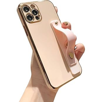 TEAUGHT Compatible with iPhone 14 Pro Max Case Soft TPU Pink Plating with Adjustable Wristband Ki... | Amazon (US)