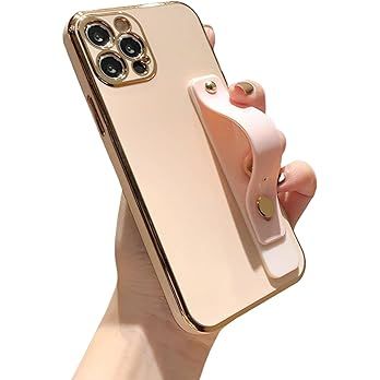 TEAUGHT Compatible with iPhone 14 Pro Max Case Soft TPU Pink Plating with Adjustable Wristband Ki... | Amazon (US)