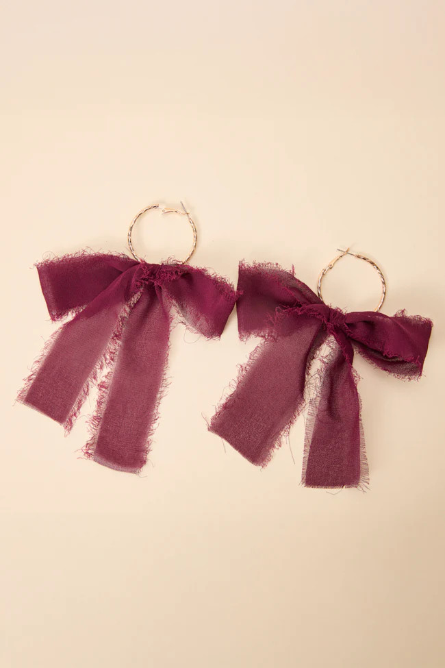 Molly Wine Bow Hoop Earrings | Pink Lily