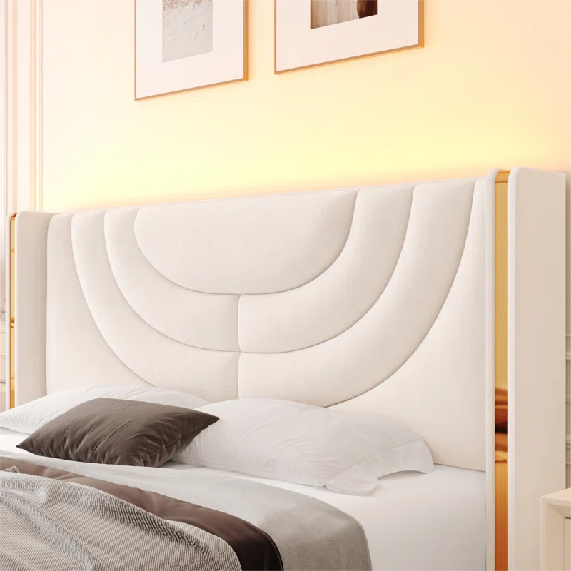 Sturminster Velvet Upholstered Wingback Storage Bed, Wall Wash LED Light Headboard | Wayfair North America