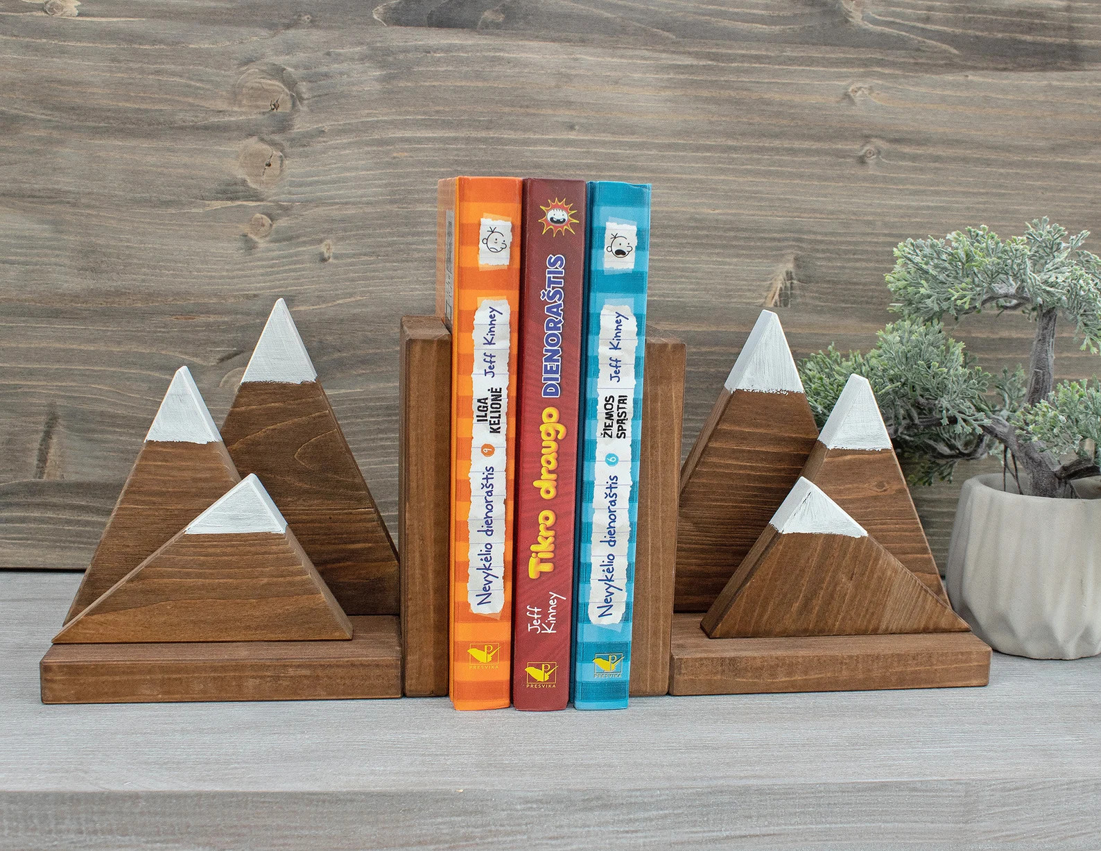 Wood Mountain Bookends, Book Stopper, Shelf Decor - Etsy | Etsy (US)