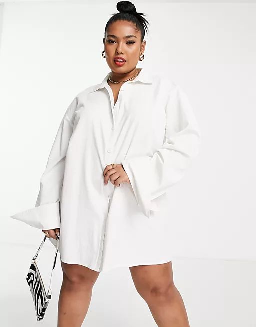 Public Desire Curve oversized shirt with deep cuffs in white | ASOS (Global)