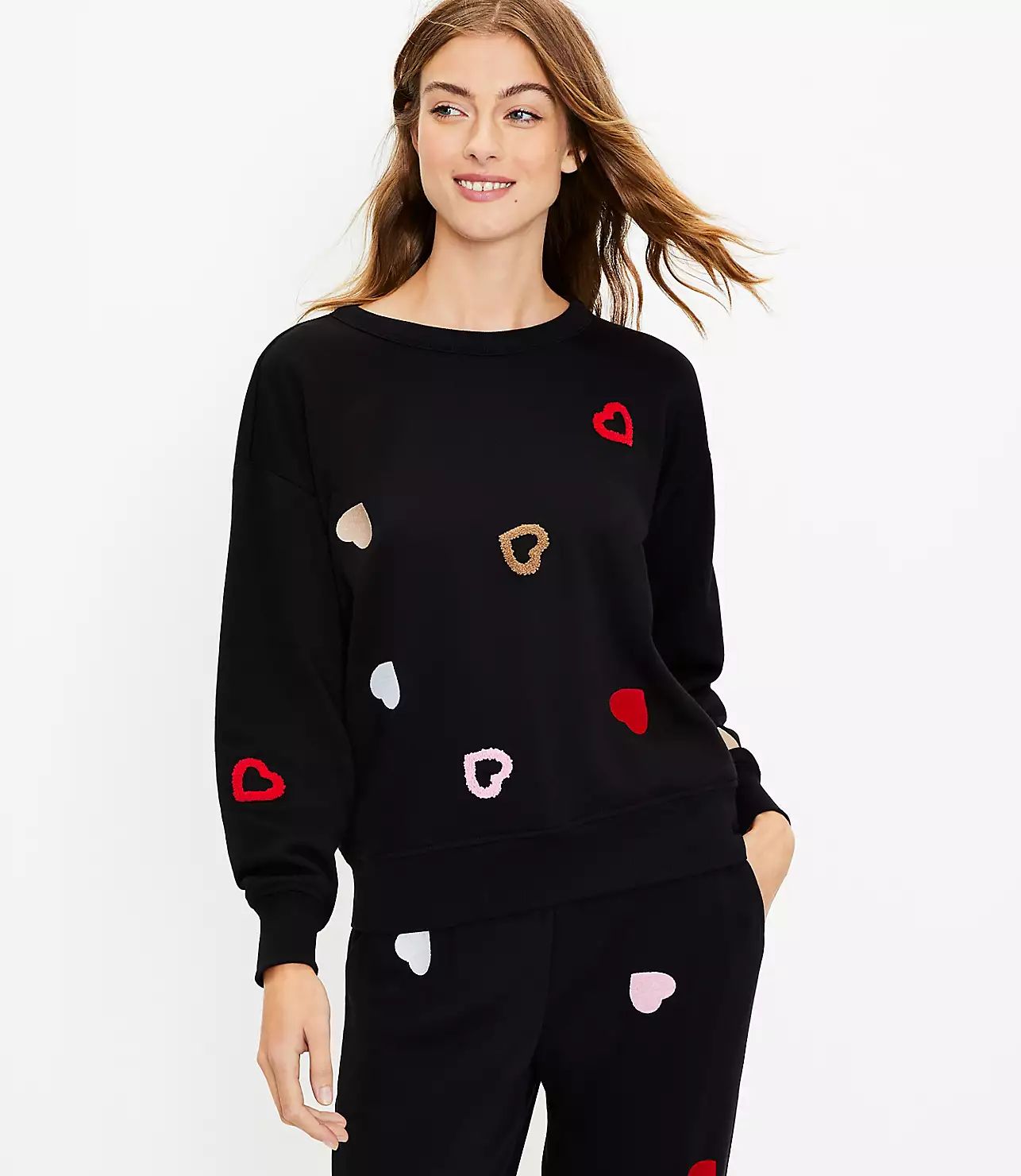 Petite Lou & Grey Heart Cozy Cotton Terry Sweatshirt | LOFT