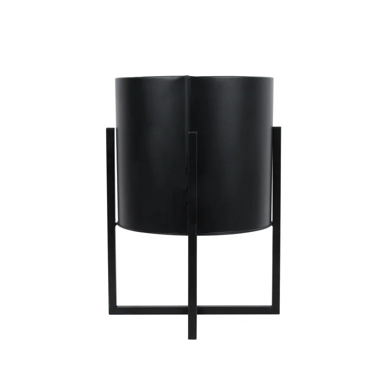 Mainstays 11 inch Black Round Metal Planter with Stand, 11" length x 11" width x 15" height, 3lb ... | Walmart (US)