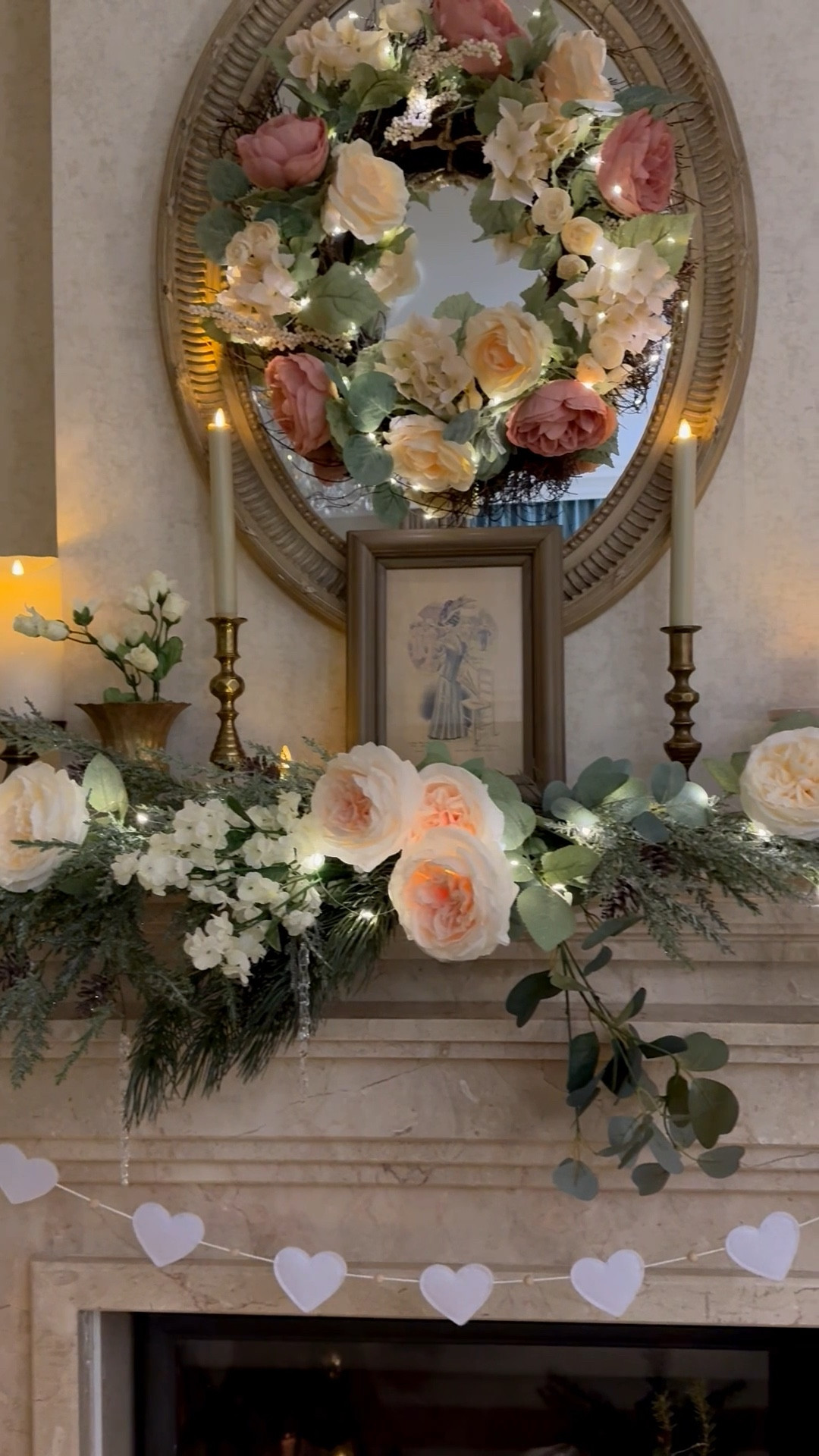  Valentine’s Day living room mantel, @Etsy heart garland, @Michaels faux roses, romantic home decor

#LTKHome #LTKSaleAlert #LTKValentine