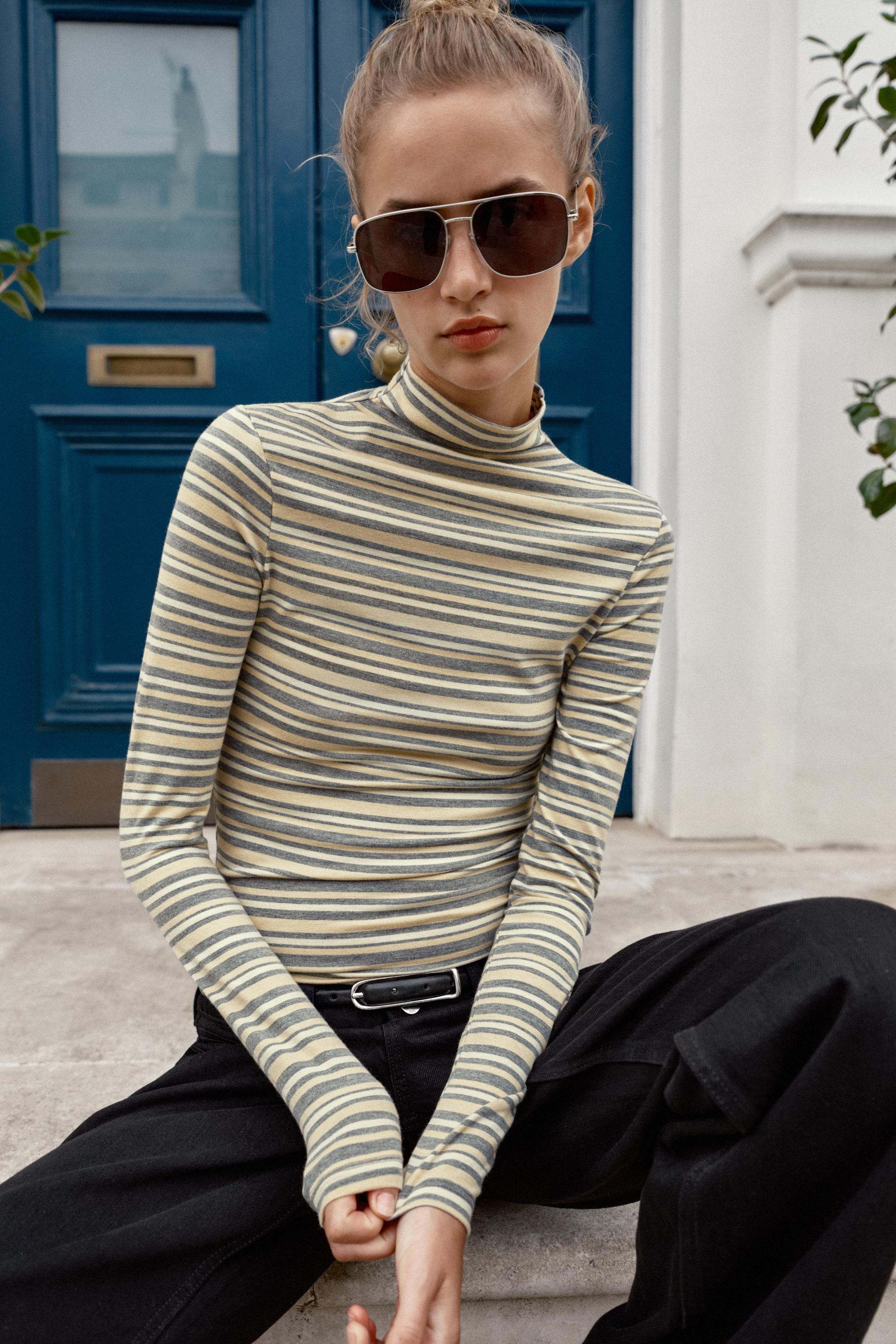 Zara - Streifen-Shirt Mit Stehkragen - Gestreift - L - Damen | Zara DE