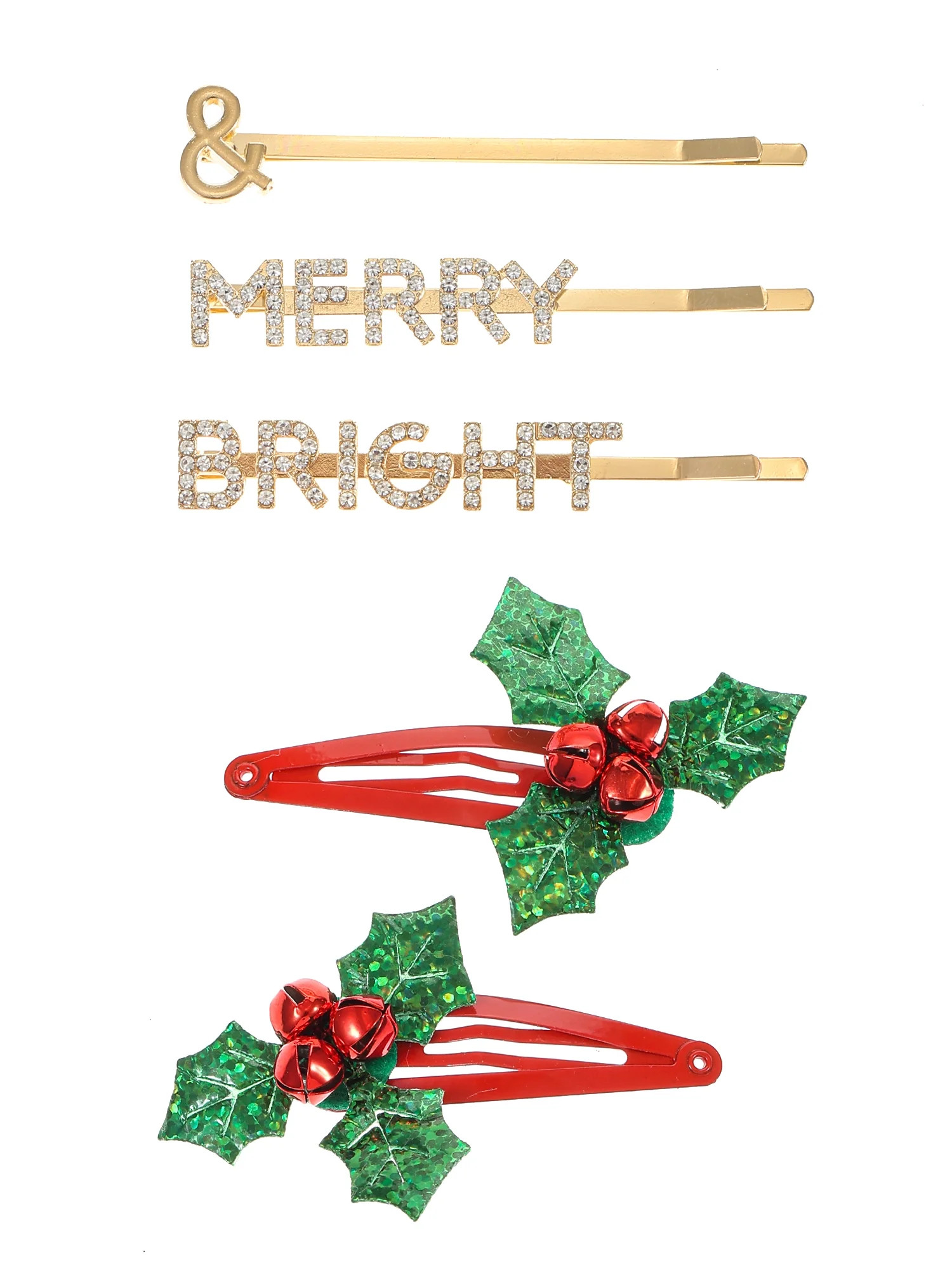 Holiday Time Merry & Bright Bobby Pin and Clip Set, Women and Teens, 5 Pieces - Walmart.com | Walmart (US)