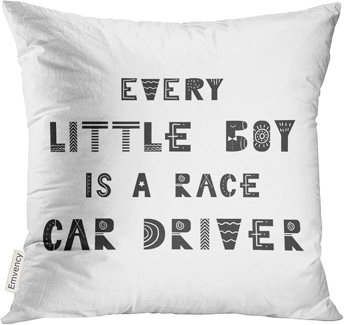 Emvency Throw Pillow Cover Animal Every Little Boy is Race Car Driver Cute Nursery with Lettering... | Amazon (US)