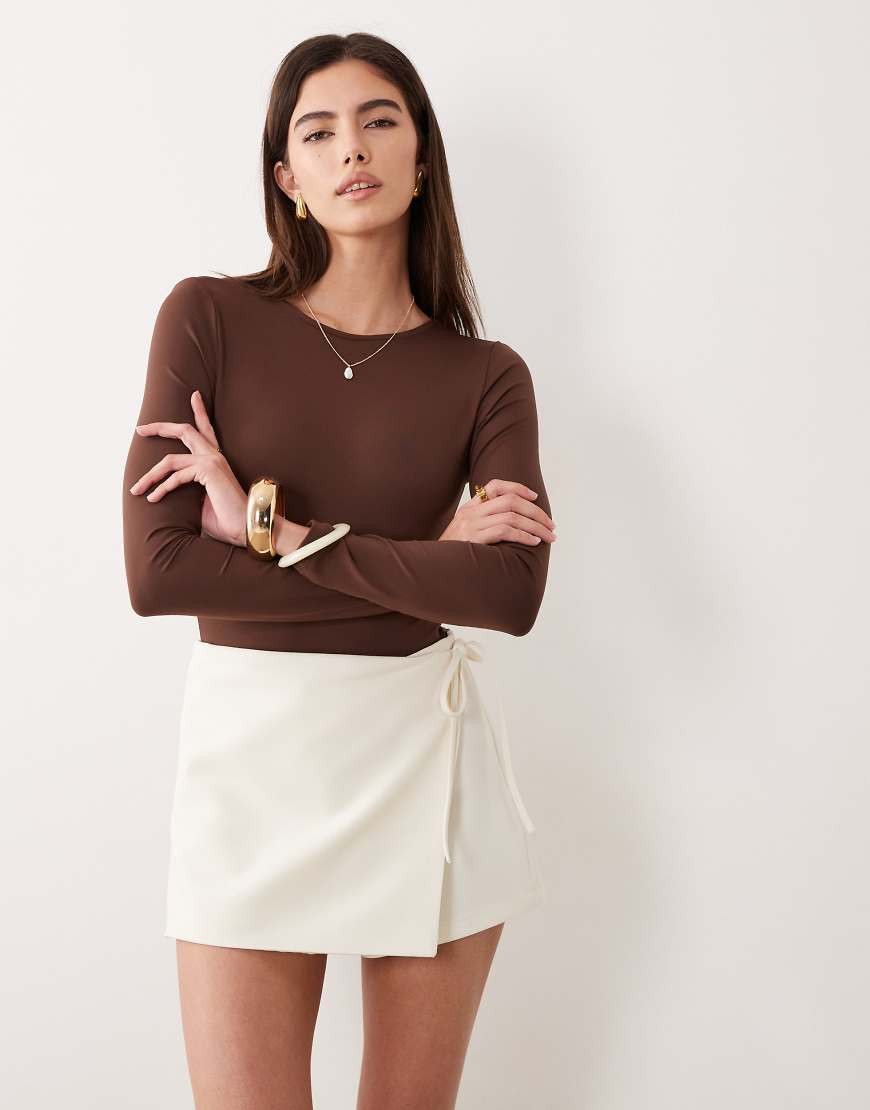 ASOS DESIGN tailored wrap front skort in cream-White | ASOS (Global)