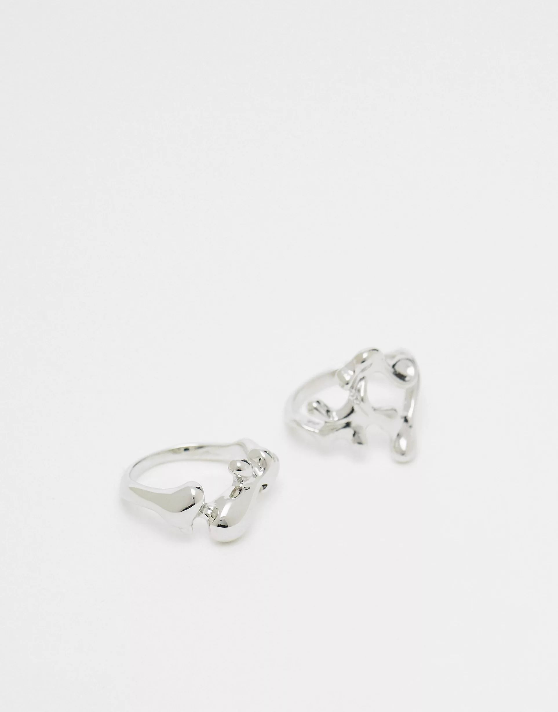 Pieces 2 pack liquid metail style rings in silver | ASOS (Global)