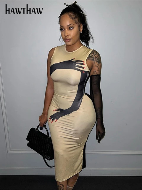 Hawthaw Women Fashion Bodycon Streetwear Party Club Vacation Midi Dress 2023 Summer Clothes Whole... | AliExpress (US)
