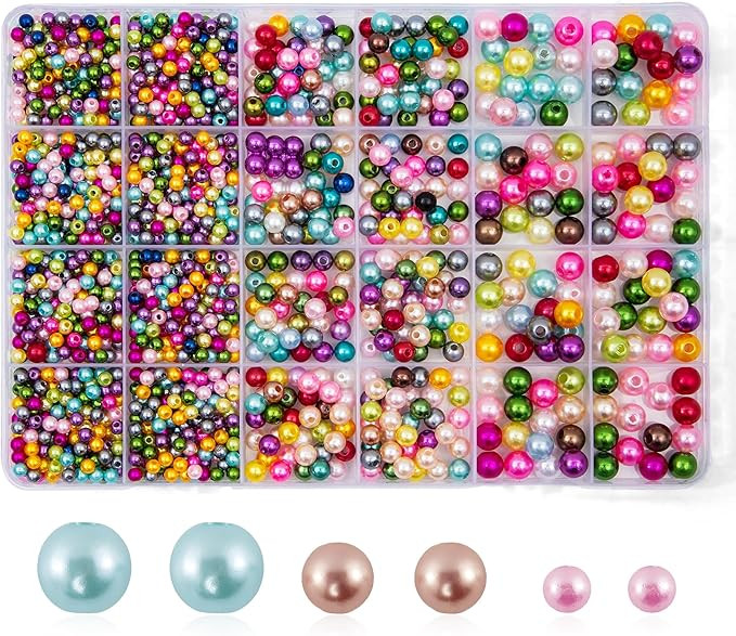 1400pcs Pearl Beads for Jewelry Making, 3 Size Multicolor Loose Beads Pearls for Bracelets Making... | Amazon (US)