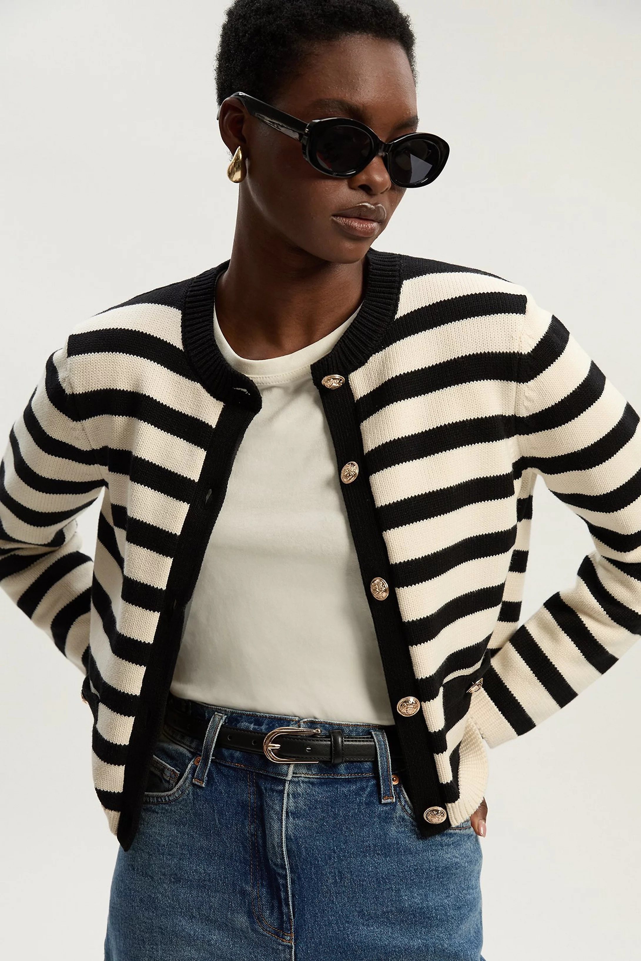 Cotton Knit Nautical Boxy Stripe Jacket | Karen Millen UK + IE + DE + NL