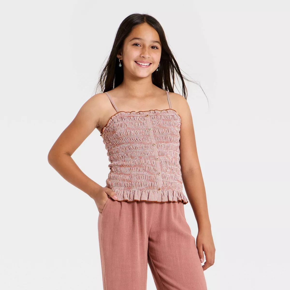 Girls' Smocked Woven Tank - art class\u2122 Brown M | Target