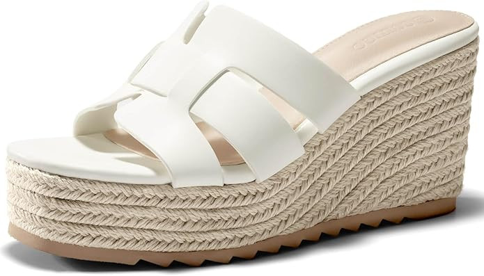 Coutgo Women's Wedge Sandals Platform Espadrille Heels Open Toe Strappy Slip On Casual Summer Sli... | Amazon (US)
