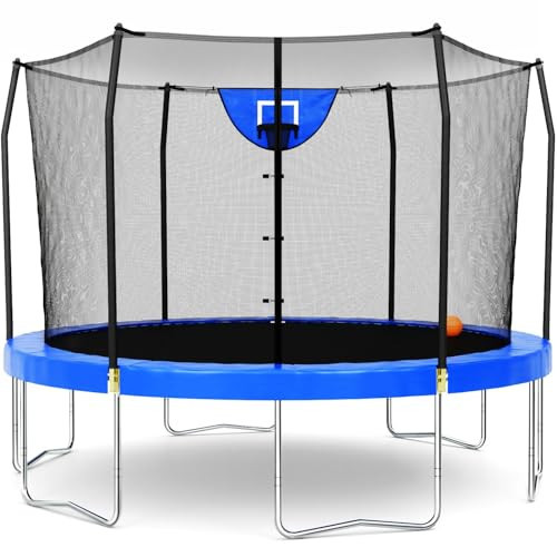 Skywalker Trampoline Outdoor Jump N' Dunk 8 FT, 12 FT, 15 FT, Round Outdoor Trampoline with Net, Trampoline Mat, and Basketball Hoop for Trampoline, ASTM Approval, 800 LBS Weight Capacity - Blue | Amazon (US)
