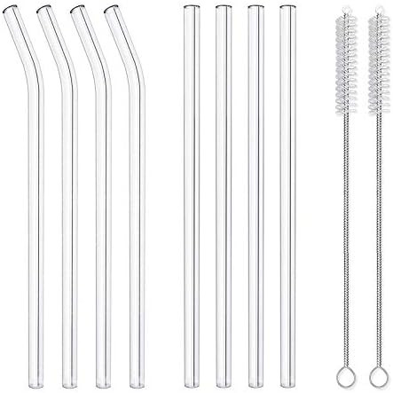 8 Pack Reusable Glass Drinking Straws - 10" x 10 mm - Smoothie Straws for Milkshakes, Frozen Drinks, | Amazon (US)