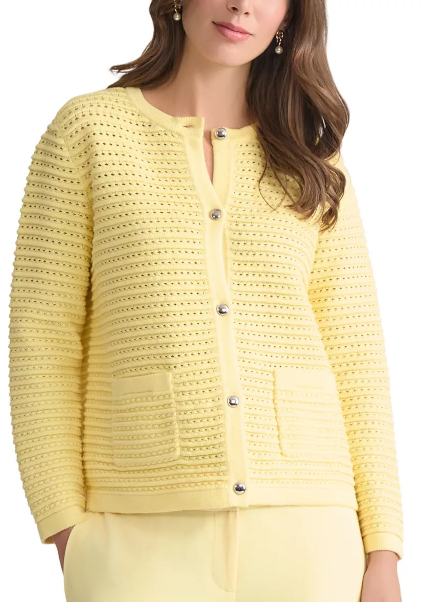 Petite Texture Stitch Button Up Cardigan | Belk
