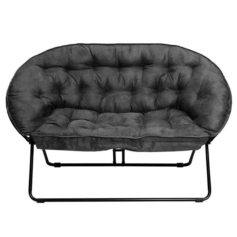 Zenithen Double Dish Folding Chair in Microfiber, Black Fabric - Walmart.com | Walmart (US)