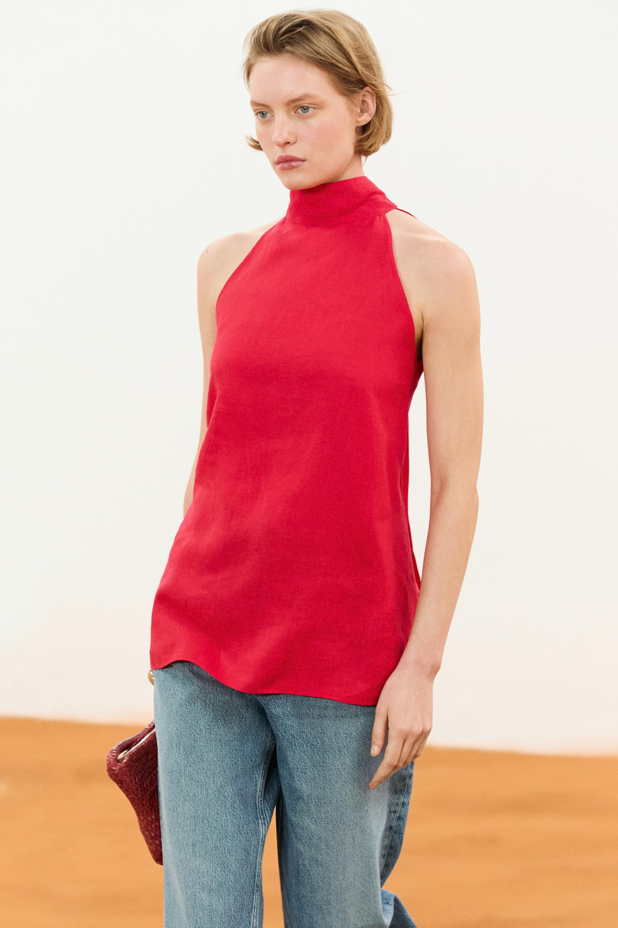 100% linen flowing halter top | Massimo Dutti US