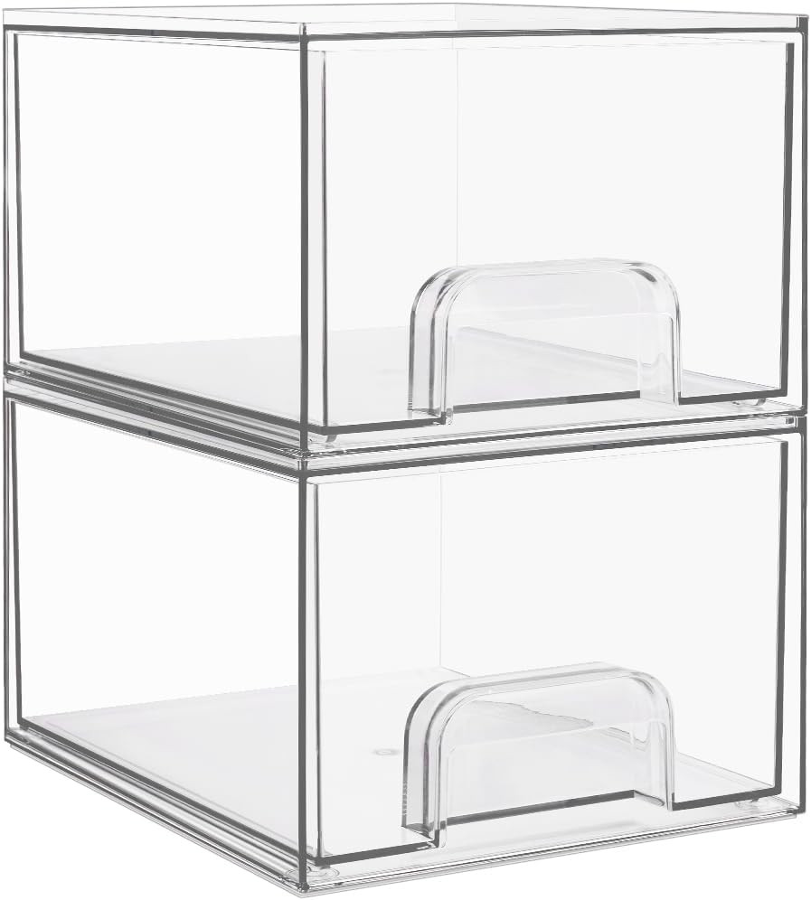 Vtopmart 2 Pack Small Clear Stackable Storage Drawers,Acrylic Bathroom Makeup Organizer,Plastic S... | Amazon (US)