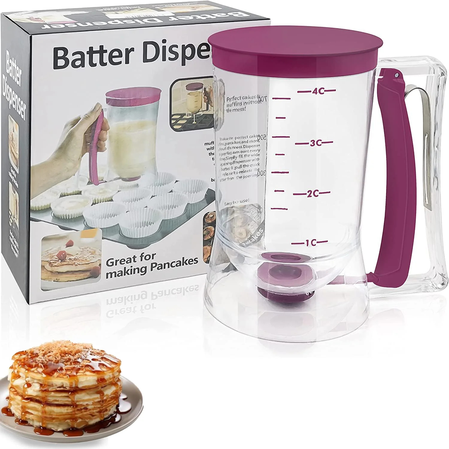 900ML Batter Dispenser Pancake Cupcake Batter Separator with Measuring Label and Squeeze Handle B... | Walmart (US)