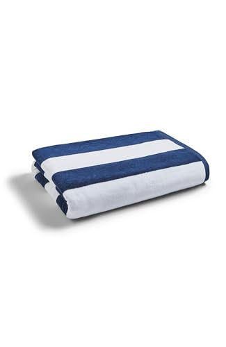Christy Cabana Stripe Beach Towel | 500 GSM | Extra Large | Sand Free | 100% Cotton | Luxury Super Soft Velour Front | Quick Dry Towelling Rear | 39'' x 70'' | Navy Blue | Amazon (US)